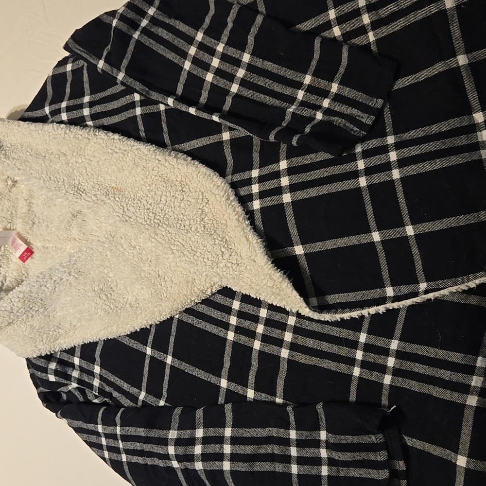No Boundaries Black and White Plaid Teddy Jacket